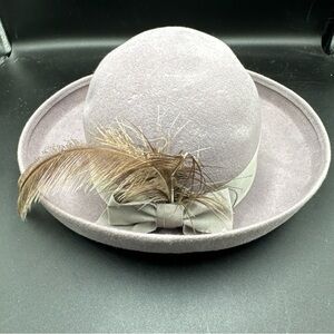 MR. K Vintage 1920s/30s Style Classic Gray 100% Wool Hat With Feather